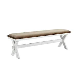 60 in. Brown and White Backless Bedroom Bench with Wooden frame