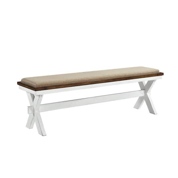 Benjara 60 in. Brown and White Backless Bedroom Bench with Wooden frame