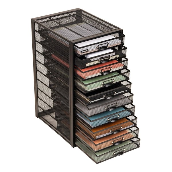 14 in. W x 21.25 in. H x 10.75 in. D Black Metal 10 Multi-Purpose File Drawer Storage