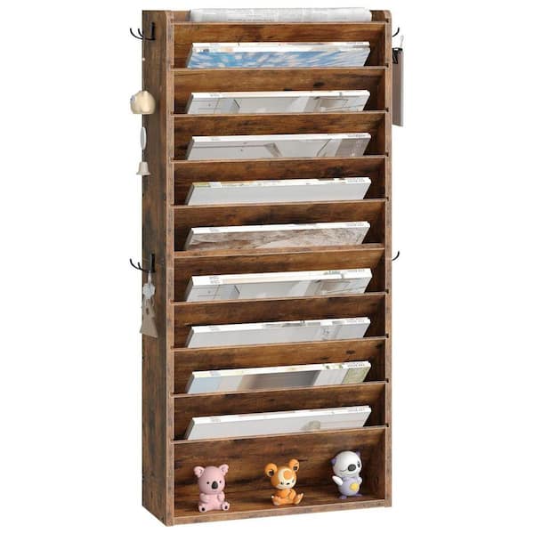 13.2 in. W x 31.5 in. H 10 Tier Rustic Brown Wood Wall Mount File