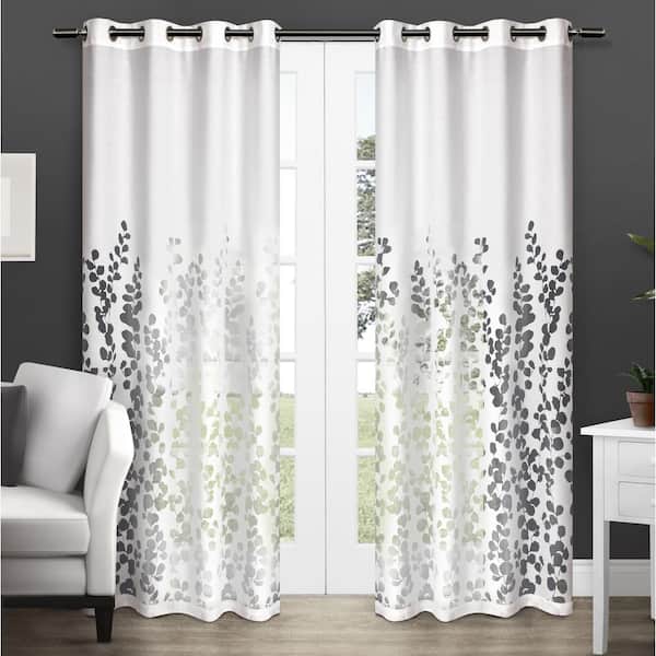 EXCLUSIVE HOME Wilshire Winter White Nature Sheer Grommet Top Curtain, 54 in. W x 84 in. L (Set of 2)