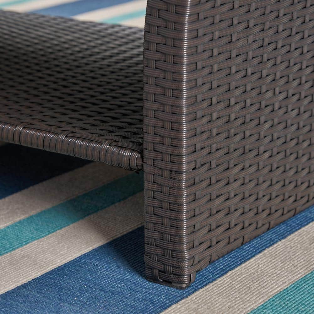 Brown Rectangular Wicker Outdoor Coffee Table with Steel Frame