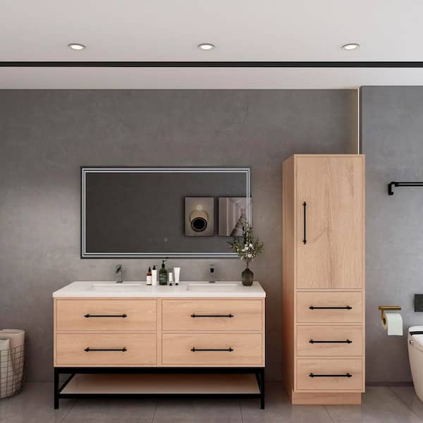 BV Better Vanity Victoria 47 in. W x 20 in. D x 35 in. H Double Sink Freestanding Frame Bath Vanity in Red Oak with White Acrylic Top