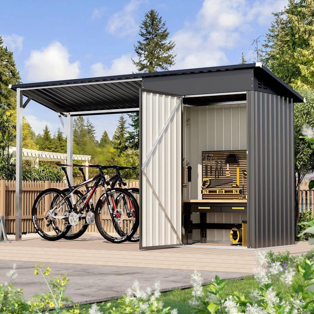 AECOJOY 10 ft. W x 3 ft. D Metal Outdoor Open-Sided Storage Shed
