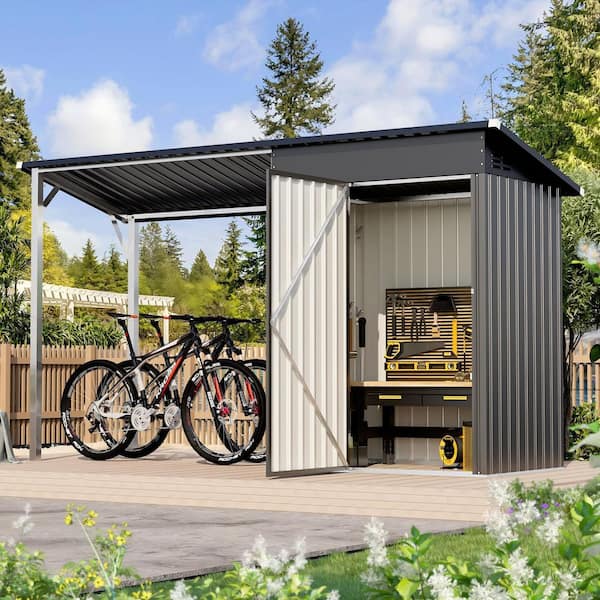 AECOJOY 10 ft. W x 3 ft. D Metal Outdoor Open-Sided Storage Shed