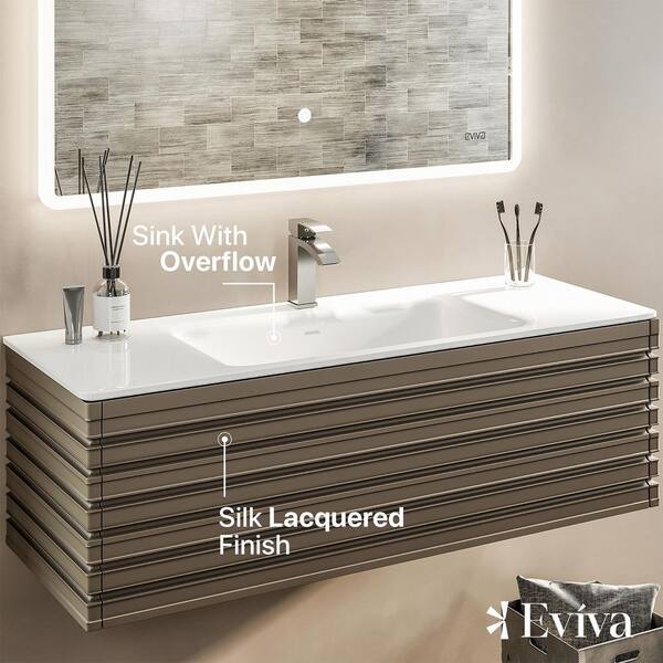 Eviva Dream 42 in. W x 18.2 in. D x 19 in. H Bath Vanity in Cement Gray With White Solid Surface Top with White Sink