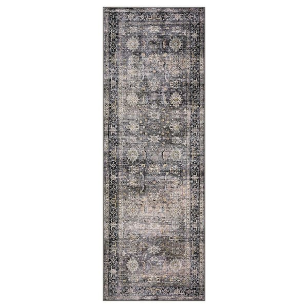2 ft. x 6 ft. Green Camel Indoor Decorative Rug Antique Floral Carpet Ultra-Thin Washable for Bedroom Kitchen Area Rug