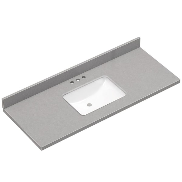 54 in. W x 22 in. D Engineered Stone Marble White Rectangular Single Sink Bathroom Vanity Top with Backsplash in Gray