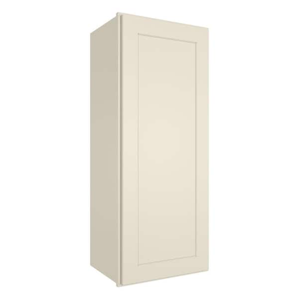 HOMEIBRO Newport Antique White Ready to Assemble Wall Cabinet with 1-Door 3-Shelves (15 in. W x 42 in. H x 12 in. D)