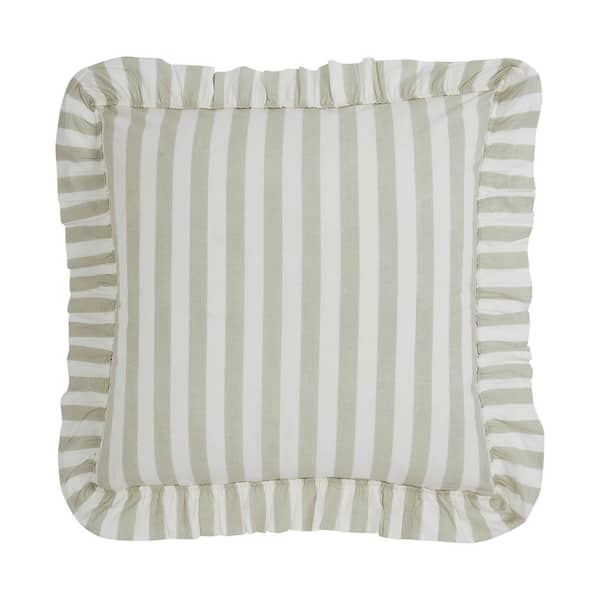 VHC BRANDS Finders Keepers Soft White Khaki Ruffled Striped Cotton Euro Sham