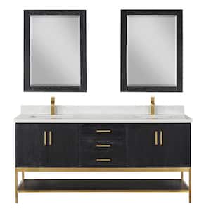 Wildy 72 in. W x 22 in. D x 34 in. H Double Sink Bath Vanity in Black Oak with White Composite Stone Top and Mirror