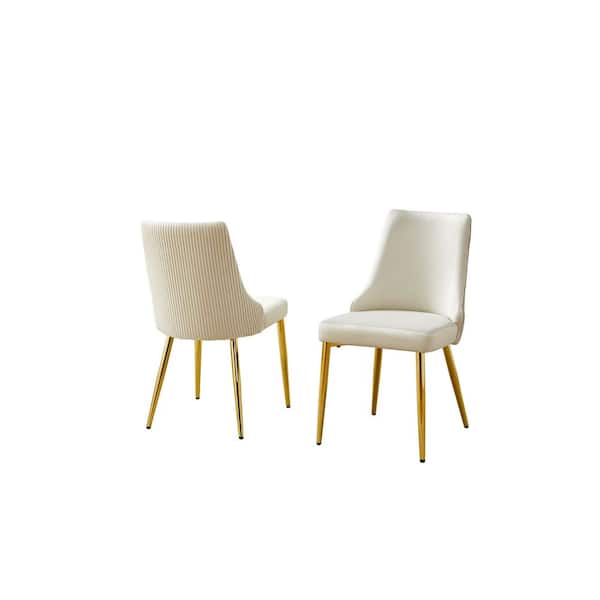 Best Quality Furniture Emily Cream Velvet Fabric Side Chair (Set of 2) With Gold Chrome Iron Legs