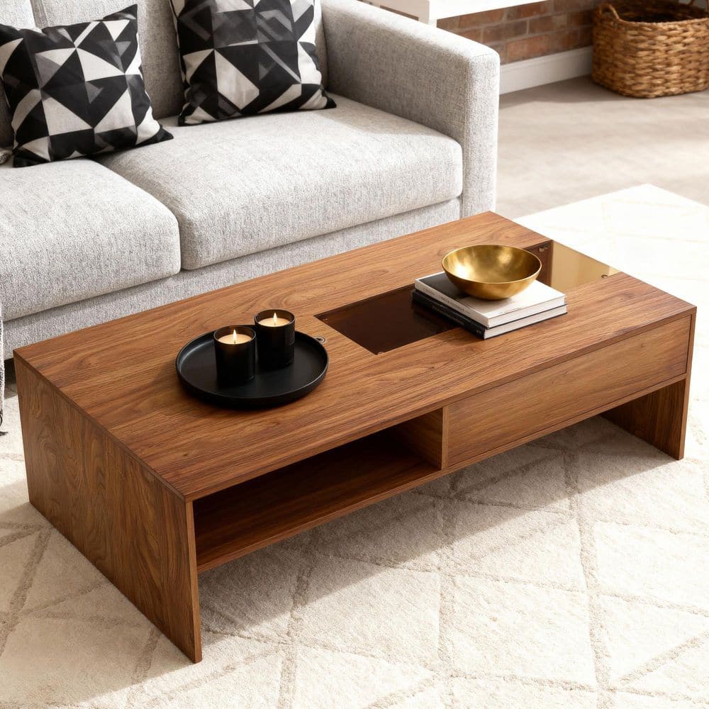 THE RIGHT PATH Piils 51.1 in Walnut Color Rectangle MDF Coffee