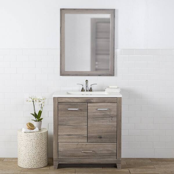 Home Decorators Collection Oracle 30 in. W x 19 in. D x 33 in. H Single Sink  Bath Vanity in White Washed Oak with White Cultured Marble Top