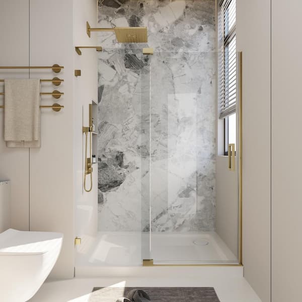 Shower Door 34 in. W x 72 in. H Single Panel Frameless Fixed Shower Door, Open Entry Design in Matte Black