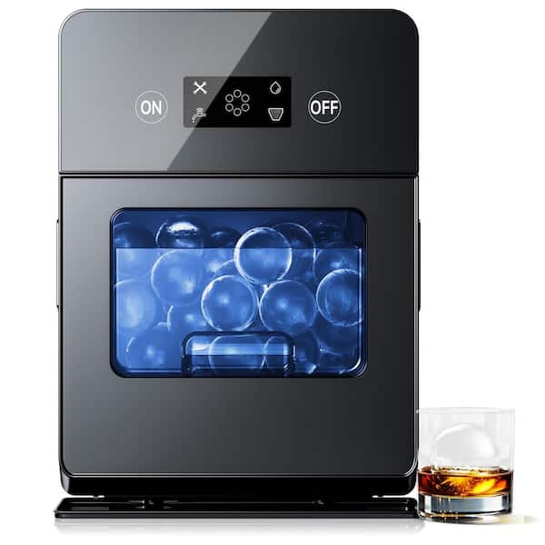 12.6 in. 22 lb. Whiskey Ball Shaped Cocktail Ice Countertop Portable Ice Maker in Black with Auto-Cleaning
