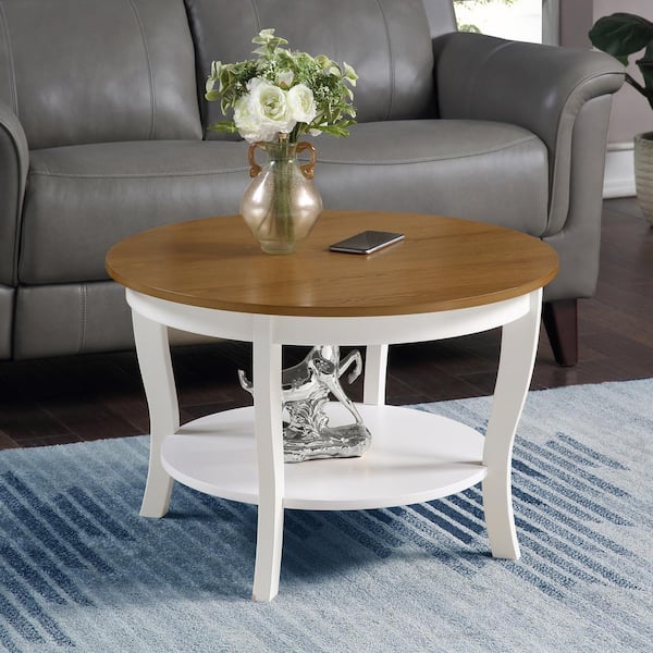 Convenience Concepts American Heritage 30 in. Driftwood/White Round Wood Top Coffee Table with Shelf
