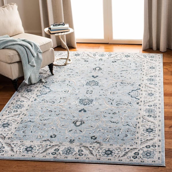 Isabella Light Blue/Cream Doormat 3 ft. x 5 ft. Floral Border Area Rug