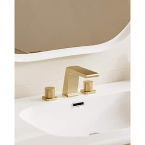 8 in. Widespread Double Handle Waterfall Spout Bathroom Faucet with Anti Scald in Brushed Gold