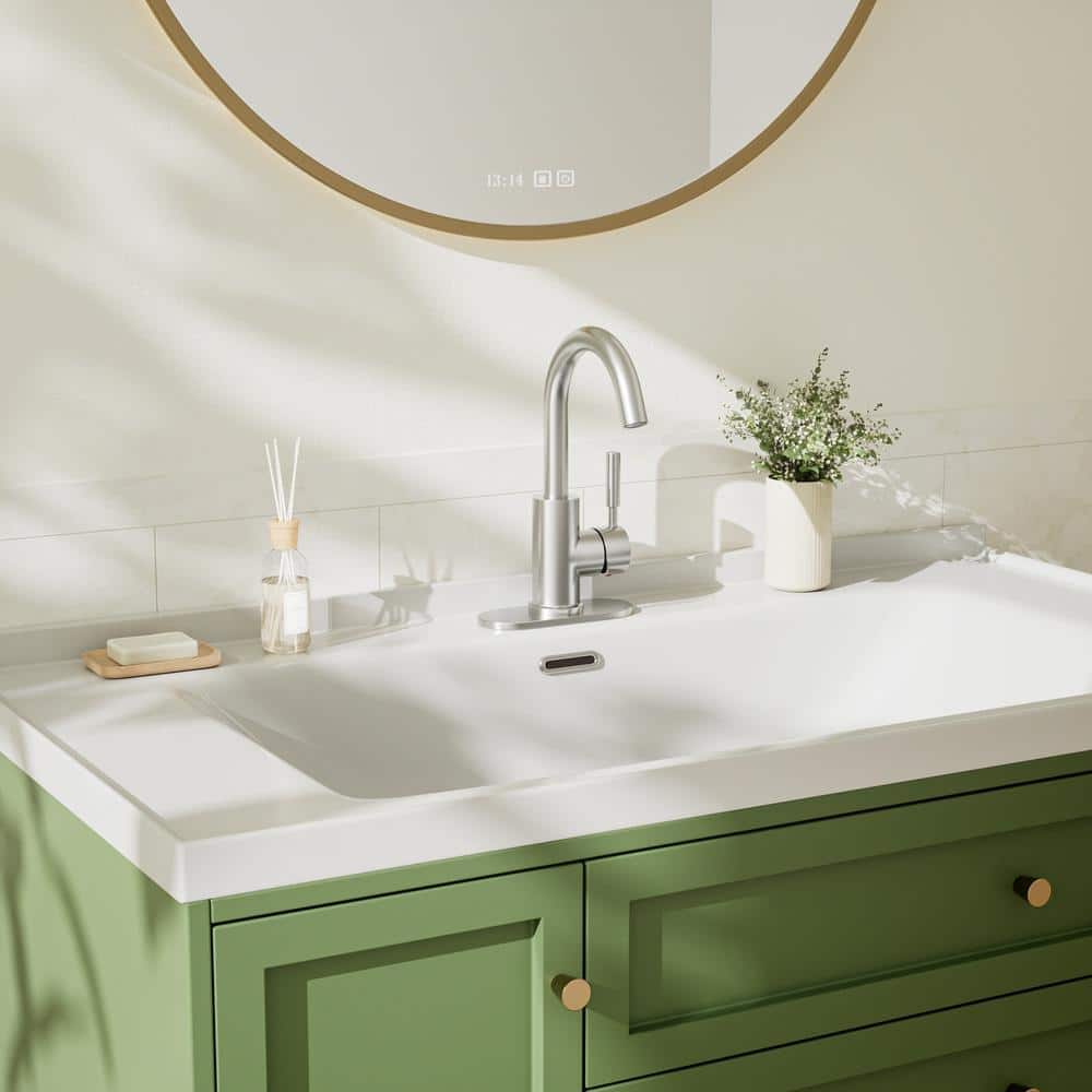 Brushed Nickel Single-Handle Bathroom Faucet with Metal Drain