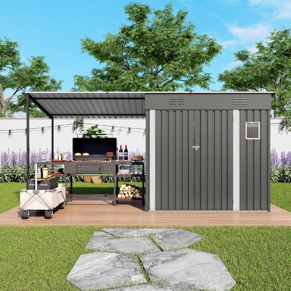 4 ft. W x 12 ft. D Gray 2-in-1 Metal Outdoor Storage Shed
