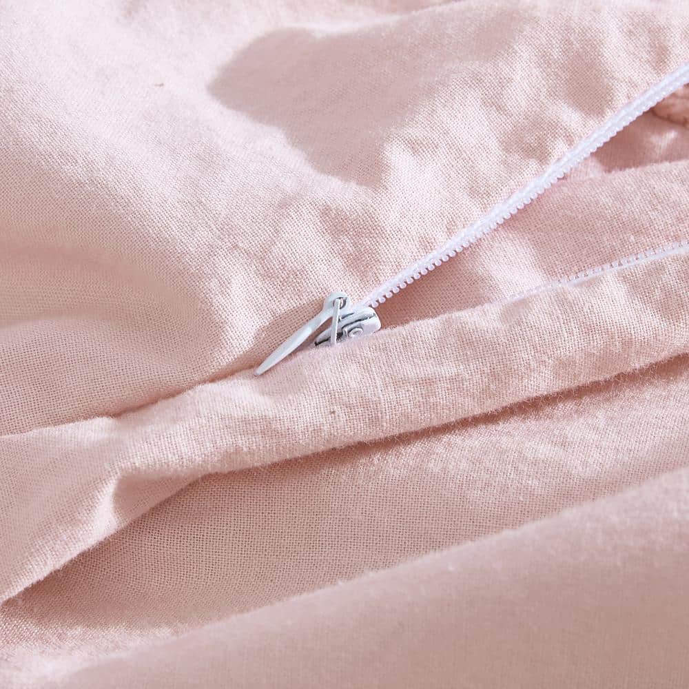 Blush Pink Cotton Full/Queen Duvet Cover Set with Tufted Roses