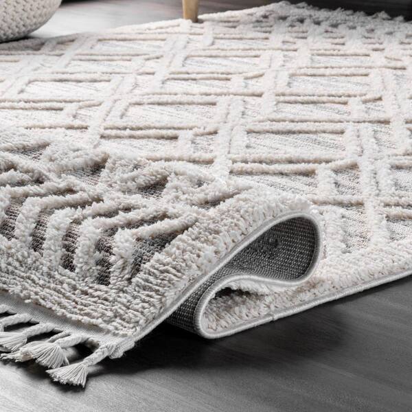  nuLOOM Ansley Moroccan Lattice Tassel Area Rug, 7x9, Grey :  Home & Kitchen