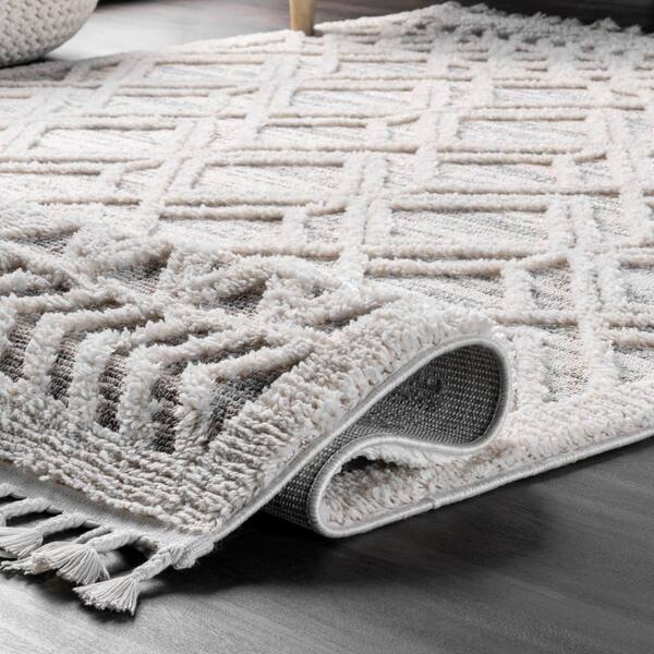 nuLOOM Ansley Moroccan Lattice Tassel Beige Doormat 2 ft. x