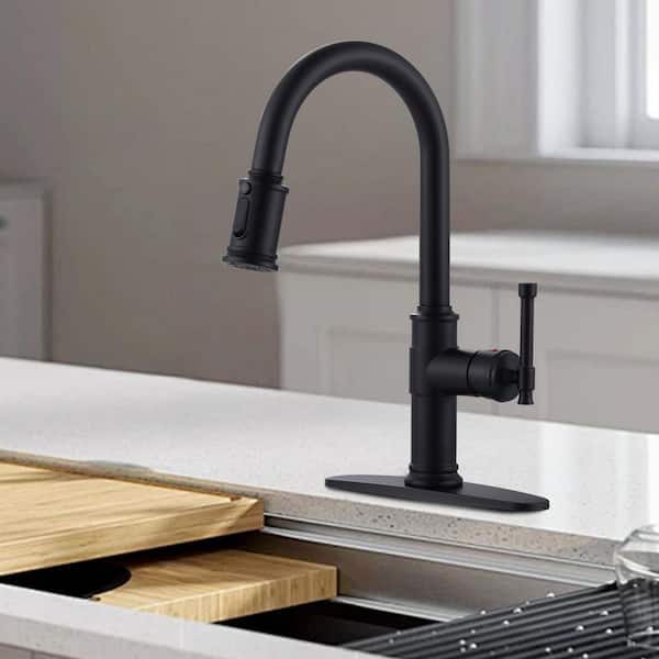 High-Arc Single Handle Pull Down Sprayer Kitchen Faucet Stainless Steel with Power Clean in Matte Black