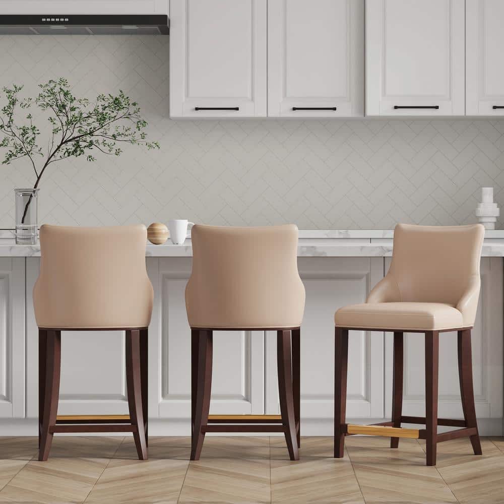 Shubert 25.98 in. Tan Beech Wood Counter Stool with Faux Leather Upholstered Seat (Set of 3) price history on PriceWatchPro