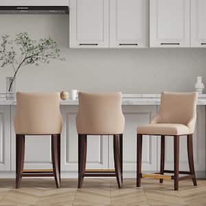 Shubert 25.98 in. Tan Beech Wood Counter Stool with Leatherette Upholstered Seat (Set of 3)