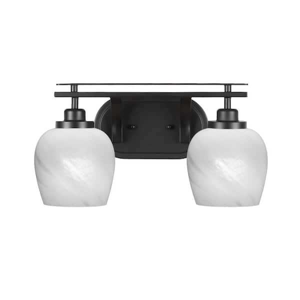 Unbranded Monroe 17 in. 2-Light Matte Black Vanity Light with 6 in. White Marble Glass Shade No Bulbs Included