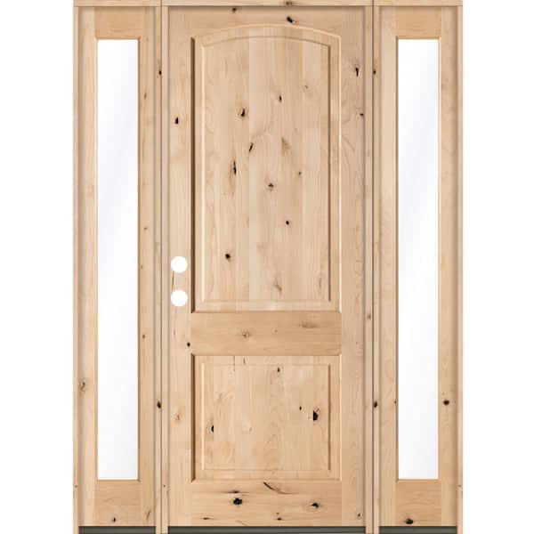 Krosswood Doors 64 in. x 96 in. Rustic Knotty Alder Unfinished Right-Hand Inswing Prehung Front Door with Double Full Sidelite