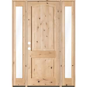 70 in. x 96 in. Rustic Knotty Alder Unfinished Right-Hand Inswing Prehung Front Door with Double Full Sidelite