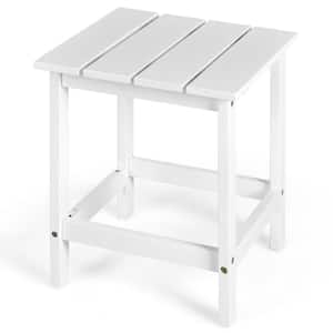 18 in. White Square Wood Patio Outdoor Coffee Table Side Slat Deck