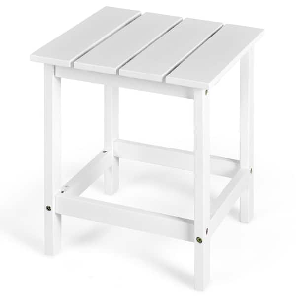 Costway 18 in. White Square Wood Patio Outdoor Coffee Table Side Slat Deck
