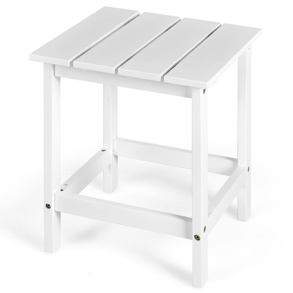 Costway 18 in. White Square Wood Patio Outdoor Coffee Table Side Slat Deck OP70932WH The Home