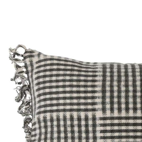 Storied Home Cotton Flannel Lumbar Pillow with Gingham Pattern and Fringe  DF5658 - The Home Depot