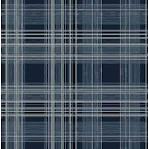 30.75 sq. ft. Denim Blue Rad Plaid Vinyl Peel and Stick Wallpaper Roll