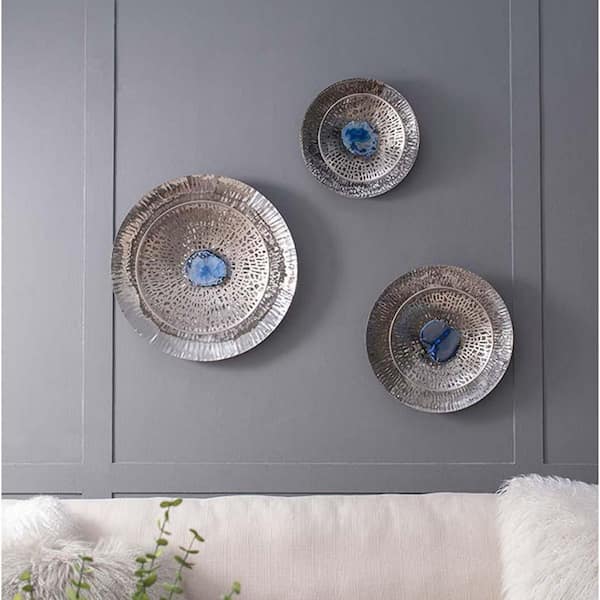 YESSKY DOWELL ENTER LLC 8.20 in. x 20 in. Silver Metal Work Metal Textured Oversized Disc, Wall Decor for Living Room Bedroom Entryway, 3-Pack