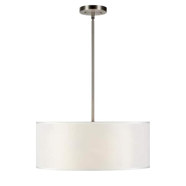 FORTE LIGHTING INC Betty 3-Light Brushed Nickel Drum Shade Pendant with Fabric Shade