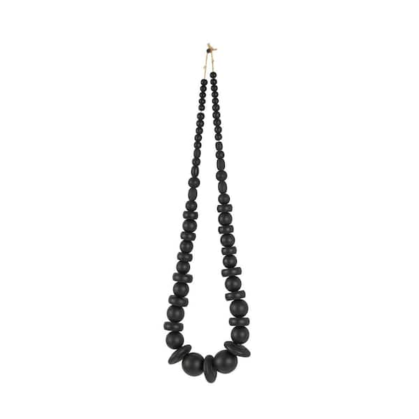 Litton Lane 25 in. Black Handmade Wood Geometric Beaded Garland Necklace Garland with Tassel