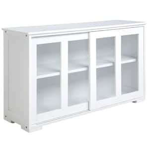White MDF Kitchen Sideboard with Sliding Glass Door Console