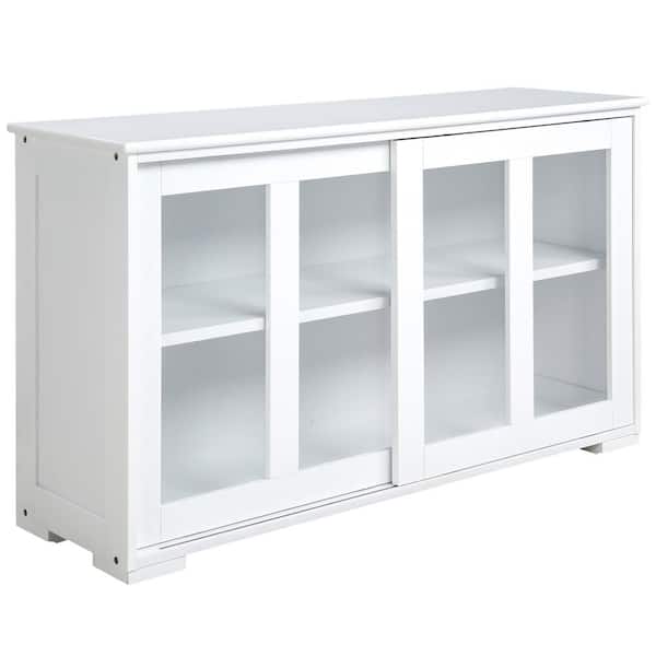 HOMCOM White MDF Kitchen Sideboard with Sliding Glass Door Console
