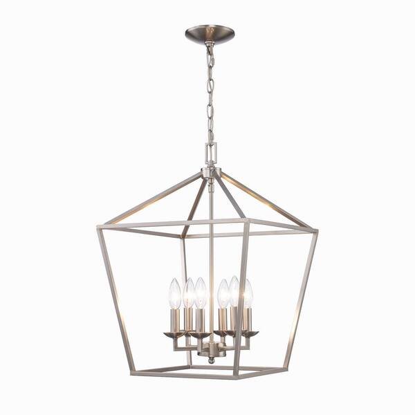 Home Decorators Collection Weyburn 6 Light Brushed Nickel Caged Farmhouse Dining Room Chandelier Lantern Kitchen Pendant Lighting 66201 Bn - Home Decorators Collection 6 Light Round Chandelier Satin Nickel