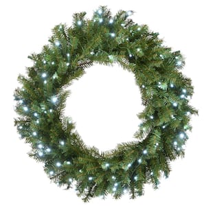 30 in. Artificial Norwood Fir Wreath with Memory-Shape and 150 Cool White LED Lights