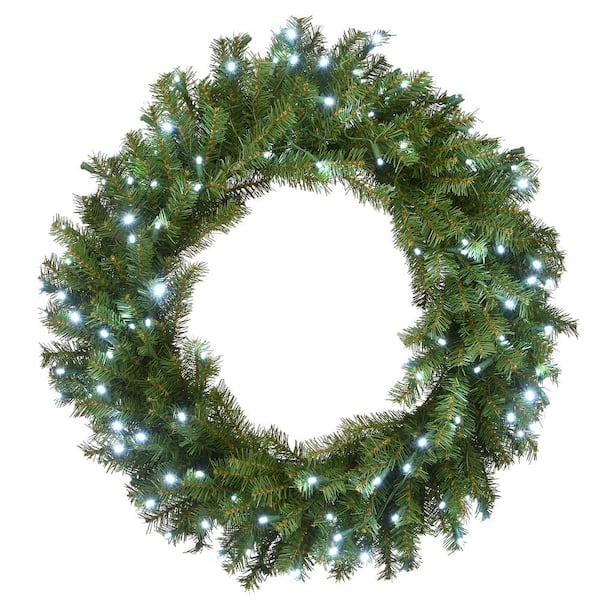 National Tree Company 30 in. Artificial Norwood Fir Wreath with Memory-Shape and 150 Cool White LED Lights