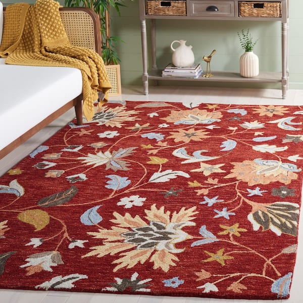Jardin 4 ft. x 6 ft. Red/Orange Leaf Flower Area Rug