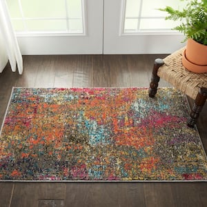 Celestial Sunset Multicolor doormat 2 ft. x 4 ft. Abstract Bohemian Kitchen Area Rug