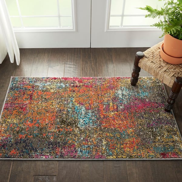 Celestial Sunset Multicolor doormat 2 ft. x 4 ft. Abstract Bohemian Kitchen Area Rug